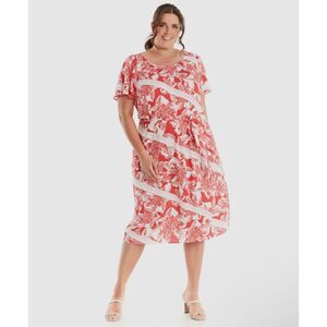 NWT Estelle Dress Floral Amazonian Lily A-line Red White Belt Size 4X